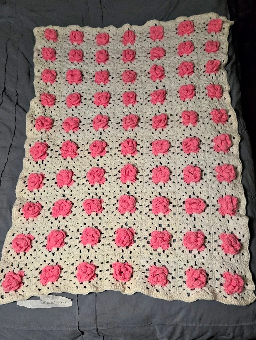 Handmade Crochet Floral Throw in Pink & Cream